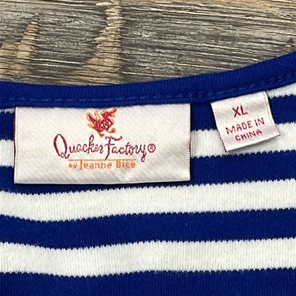 Quacker Factory Blue Stripe Sequin Anchor T-shirt Nautical Sailor Sz XL Cruise - Picture 8 of 13